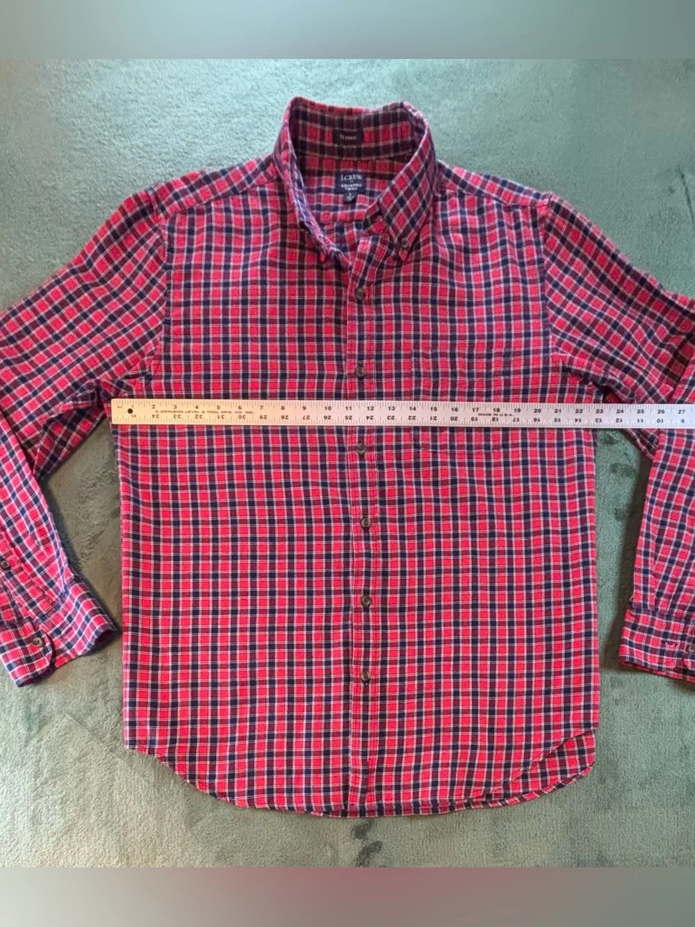 J. Crew Red and Navy Plaid Brushed Twill Button-Down Shirt, Size: L (6531)